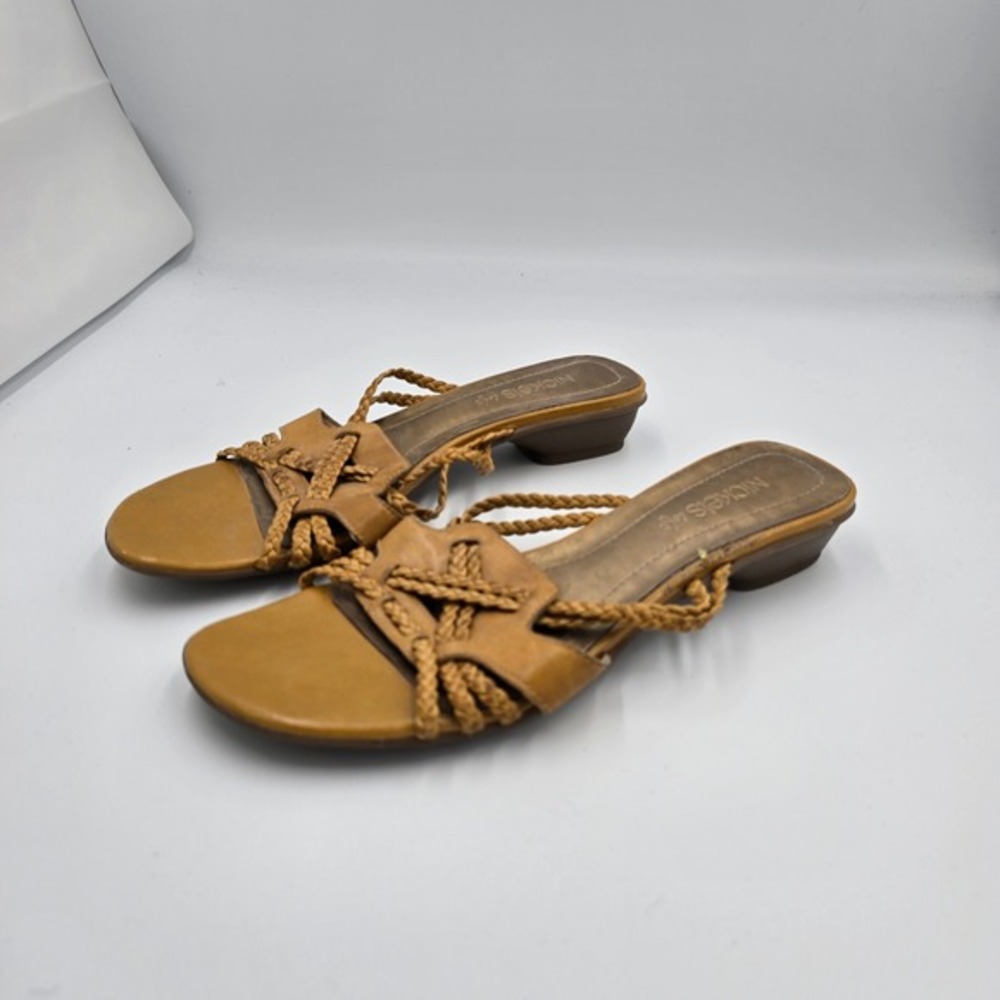 Nickels Soft Braided Leather‎ Sandals Slides Tan Size 6M Womens Casual Shoes
